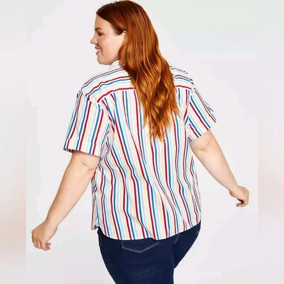 NWT Tommy Hilfiger Multicolor Striped 100% Cotton Camp Shirt Plus Size 2x - Picture 3 of 11